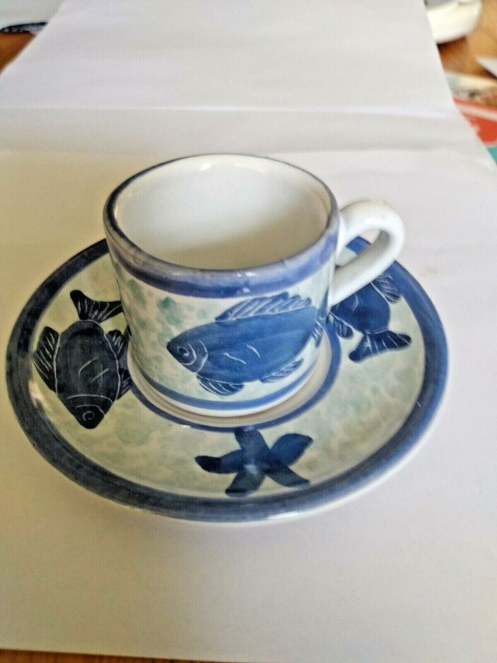 Portugal Hand Painted Red Clay Pottery Cup & Saucer Signed Lurdes Portugal